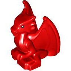 LEGO part 5829pr0001 Animal, Dragon, Baby Sitting with Black Eyes print in Bright Red/ Red