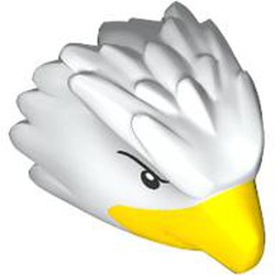 LEGO part 5705pr0001 Minifig Head Special, Bird with Yellow Beak, Black Eyes print in White