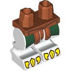 LEGO part 24394c00pr0003 Creature White Legs and Hips with Dark Green Lapels, Dark Orange Armor, Yellow Claws print in Dark Orange