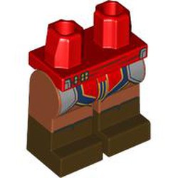 LEGO part 970c41pat07pr0001 Hips with Dark Orange Legs and Dark Brown Boots Pattern with Silver Armor, Dark Blue/Res/Golf Tunic print in Bright Red/ Red