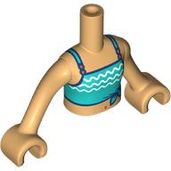 LEGO part 92456c06pr0005 Minidoll Torso Girl with Dark Turquoise Top, White Decorations, Warm Tan Arms and Hands in Warm Tan
