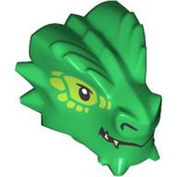 LEGO part 77194pr0003 Minifig Head Special, Dragon with Tan Teeth, Lime Markings print in Dark Green/ Green