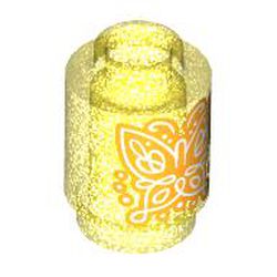 LEGO part 3062bpr0047 Brick Round 1 x 1 with Orange Butterfly Print in Satin Trans-Yellow / Trans-Yellow Opal
