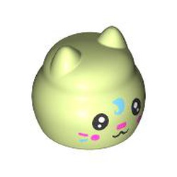 LEGO part 5692pr0002 Ball with Ears with Kitten Face print in Spring Yellowish Green/ Yellowish Green