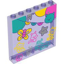 LEGO part 59349pr9996 Panel 1 x 6 x 5 with Balloons, Kittens, Butterflies print in Transparent Bright Bluish Violet/ Trans-Purple