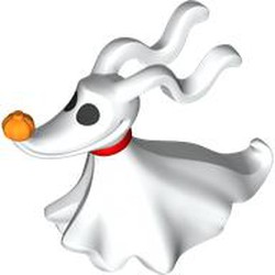 LEGO part 109574pr0001 Animal, Ghost Dog with Bright Light Orange Nose, Black Eyes, Red Color print (Zero) in White