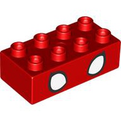 LEGO part 3011pr9979 Duplo Brick 2 x 4 with White Eyes print in Bright Red/ Red