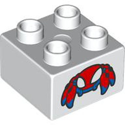 LEGO part 3437pr9975 Duplo Brick 2 x 2 with Robot Spider print in White