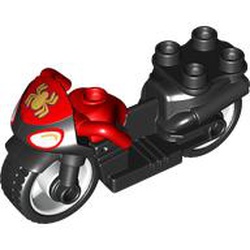 LEGO part 93702c01pr0009 Duplo Motorcycle with Rubber Wheels, Headlights and Golden Spider-Man Logo Print in Black
