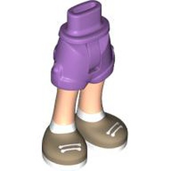 LEGO part 36198c01pr0004 Minidoll Hips and Shorts with Warm Tan Legs, Dark Tan Shoes, White Laces, Socks, Laces in Medium Lavender