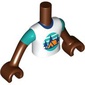 Minidoll Torso Boy with Orange Tent, Dark Blue Trees, Dark Turquoise Sky, Ground print, Reddish Brown Arms and Hands