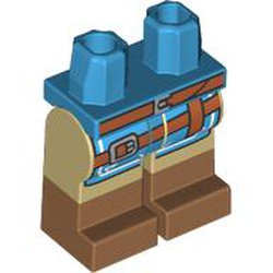 LEGO part 970c26pat23pr0001 Hips with Tan Legs and Medium Nougat Boots Pattern with Medium Nougat Straps, Dark Azure Coat Ends, Silver Decorations print in Dark Azure