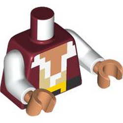 LEGO part 973c27h70pr0001 Torso, White Arms, Warm Tan Hands with print in Dark Red