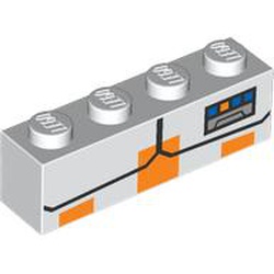 LEGO part 3010pr9926 Brick 1 x 4 with Orange Squares, Black Lines, Blue/Orange Ranking print in White