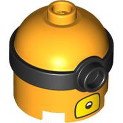 LEGO part 67649pr0006 Minifig Head Special, Minion, Medium, 1-Eyed Goggles, Yellow Mouth print in Flame Yellowish Orange/ Bright Light Orange