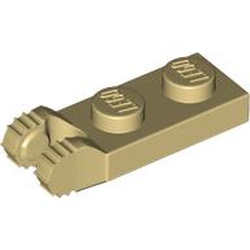 LEGO part 54657 Hinge Plate 1 x 2 Locking with 2 Fingers On End, without Groove, 7 Teeth in Brick Yellow/ Tan