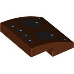 LEGO part 15068pr9990 Slope Curved 2 x 2 x 2/3 with Black Spider Eyes print in Reddish Brown