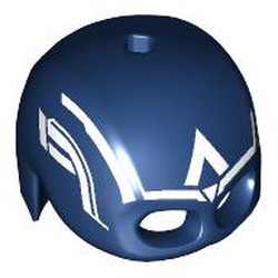 LEGO part 49556pr0003 Helmet / Mask, Top Hole (Captain America) with White Stripes, Triangle print in Earth Blue/ Dark Blue