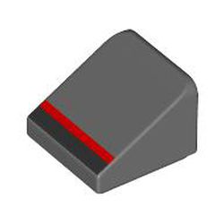 LEGO part 54200pr0013 Slope 30° 1 x 1 x 2/3 with Black/Red Stripe print in Dark Stone Grey / Dark Bluish Gray