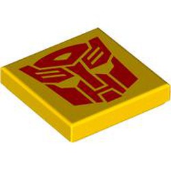 LEGO part 3068bpr9386 Tile 2 x 2 with Red Bumblebee Face print in Bright Yellow/ Yellow