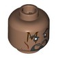 Minifig Head Bishop, 'M' Shaped Scar, Black Bear, Moustache, Smirk/Angry with Metal Pink Eyes and Lightning Print