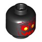 Minifig Head Fire Demon, White/Yellow Eyes, Red Eyeshadow, Mouth, Shapes
