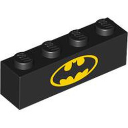 LEGO part 3010pr9925 Brick 1 x 4 with Yellow Batman Logo print in Black