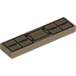 LEGO part 2431pr9979 Tile 1 x 4 with Utility Belt, Black/Bright Light Yellow Pockets print in Sand Yellow/ Dark Tan