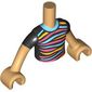 Minidoll Torso Boy with Black Shirt, Medium Azure/Bright Light Orange/Coral Stripes print, Warm Tan Arms and Hands