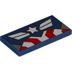 LEGO part 87079pr9886 Tile 2x 4 with Captain America Chest print in Earth Blue/ Dark Blue