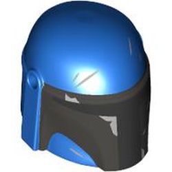 LEGO part 87610pr0010 Helmet Mandalorian with Holes with print in Bright Blue/ Blue