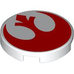 LEGO part 14769pr9986 Tile Round 2 x 2 with Red Rebels Sign print in White