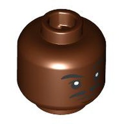 LEGO part 28621pr9879 Minifig Head with print in Reddish Brown