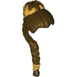 LEGO part upn9998pr0001 Hair, Braided Long with Gold Ornaments print in Dark Brown