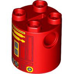 LEGO part 30361cpr0006 Brick Round 2 x 2 x 2 Robot Body with Yellow/Dark Red Astromech Droid print (L3-Go) in Bright Red/ Red