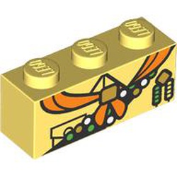 LEGO part 3622pr9988 Brick 1 x 3 with print in Cool Yellow/ Bright Light Yellow