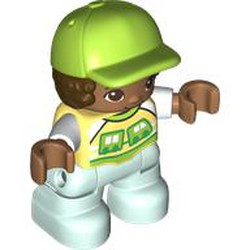 LEGO part 69711pr0004 Duplo Figure Child with Hair and Cap Lime, Light Aqua Legs, Bright Light Yellow Shirt Print in Cool Yellow/ Bright Light Yellow