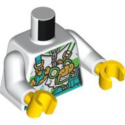 LEGO part 973c27h01pr0051 Torso, White Arms, Yellow Hands with print in White