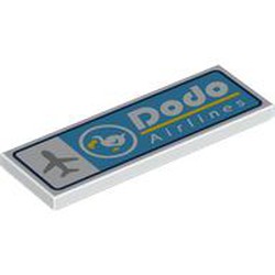 LEGO part 69729pr9997 Tile 2 x 6 with Airplane, 'DODO Airlines' on Medium Azure Background print in White