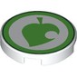 Tile Round 2 x 2 with Bright Green Circle, Leaf print