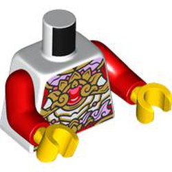 LEGO part 973c22h01pr0022 Torso, Red Arms, Yellow Hands with print in White