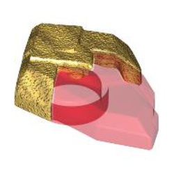 LEGO part 105311pat0001 Rock, Jewel in Pearl Gold Holder pattern in Transparent Red/ Trans-Red