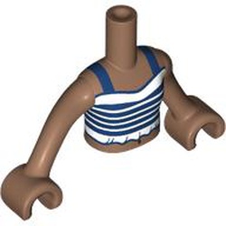 LEGO part 92456c16pr0002 Minidoll Torso Girl with White/Dark Blue Striped Top print, Medium Brown Arms and Hands in Medium Nougat