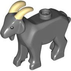 LEGO part 95341pr0002 Animal, Goat with Tan Horns print in Dark Stone Grey / Dark Bluish Gray