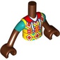 Minidoll Torso Boy with Yellow Shirt, Red/White/Dark Orange/Dark Turquoise Decorations, White Laces print, Reddish Brown Arms and Hands