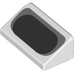 LEGO part 85984pr9994 Slope 30° 1 x 2 x 2/3 with Black/Dark Bluish Grey Oval (Exhaust) print in White