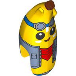 LEGO part 5277pr0001 Costume Banana with Silver/Sand Green Googles, Denim Jacket, Red Bandana, Reddish Brown Top print in Bright Yellow/ Yellow