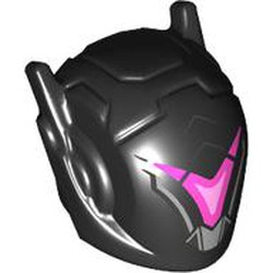 LEGO part 46534pr0003 Helmet with Antennae and Headphones with Dark Pink/Bright Pink Visor, Silver Markings print in Black