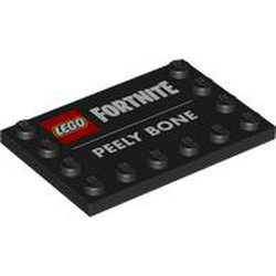 LEGO part 6180pr9993 Plate Special 4 x 6 with Studs on 3 Edges with 'LEGO FORTNIYE PEELY BONE' print in Black