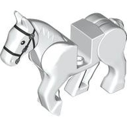 LEGO part 10509pr0010 Animal, Horse, Moveable Legs with Black Bridle Print in White